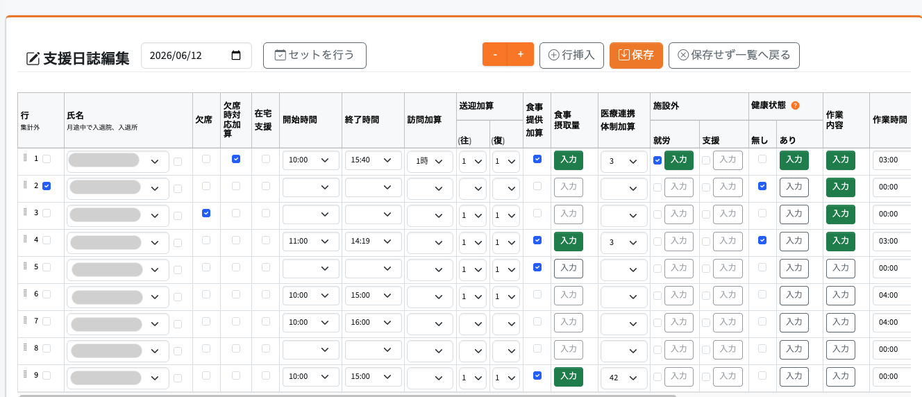 支援内容入力のイメージ